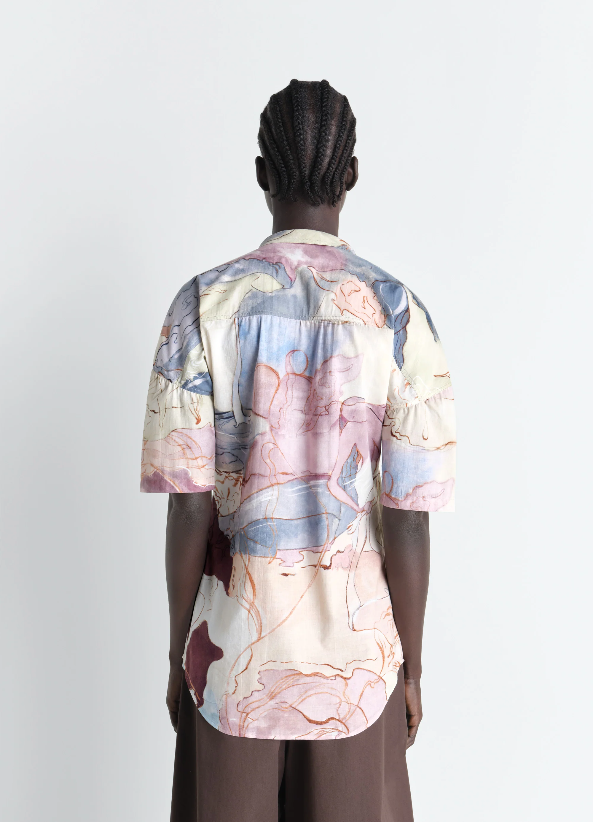 SHORT SLEEVE SHIRT WITH FOULARD IN AQUAREL PRINTED COTTON