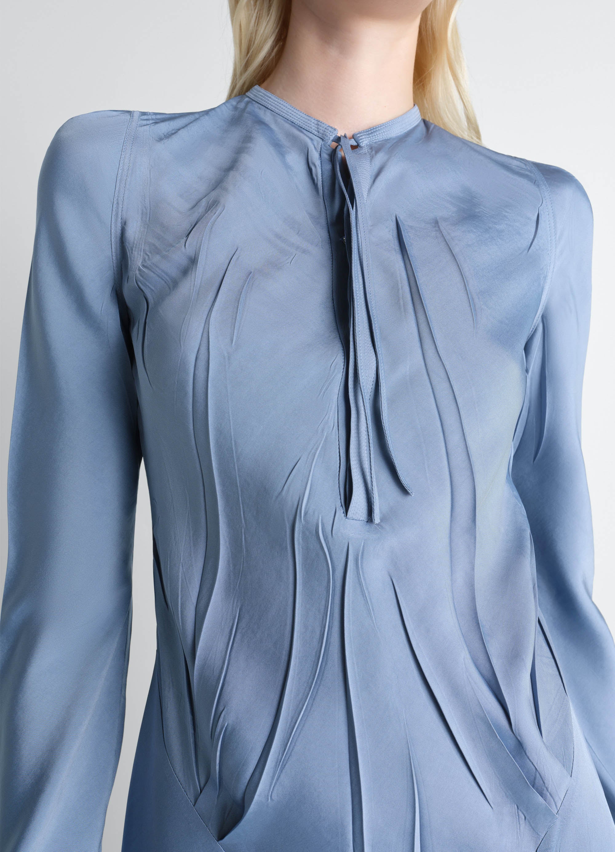 CREASED BIAS DRESS IN POLY VISCOSE TWILL