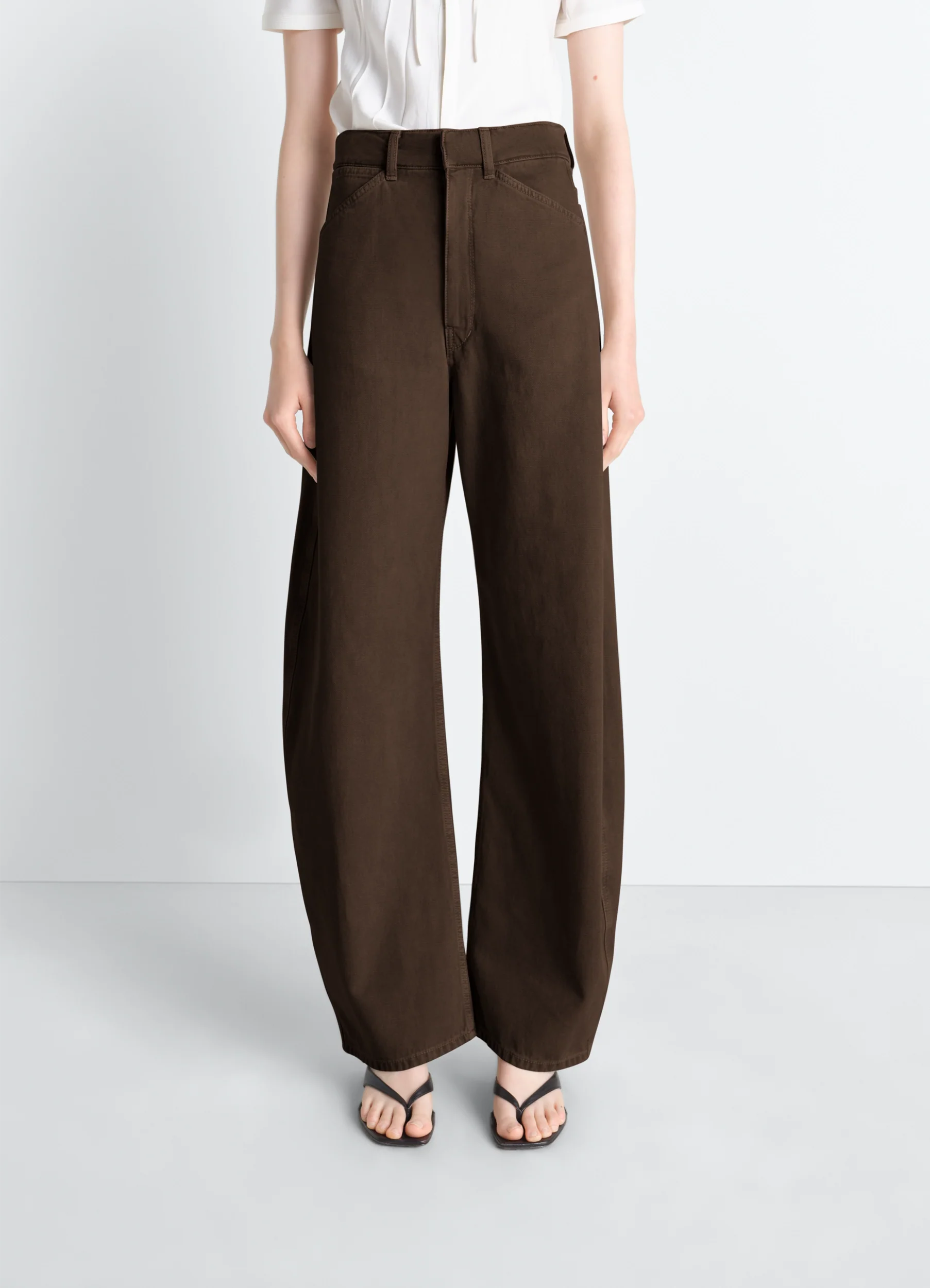 HIGH WAISTED CURVED PANTS IN DYED HEAVY BROKEN TWILL