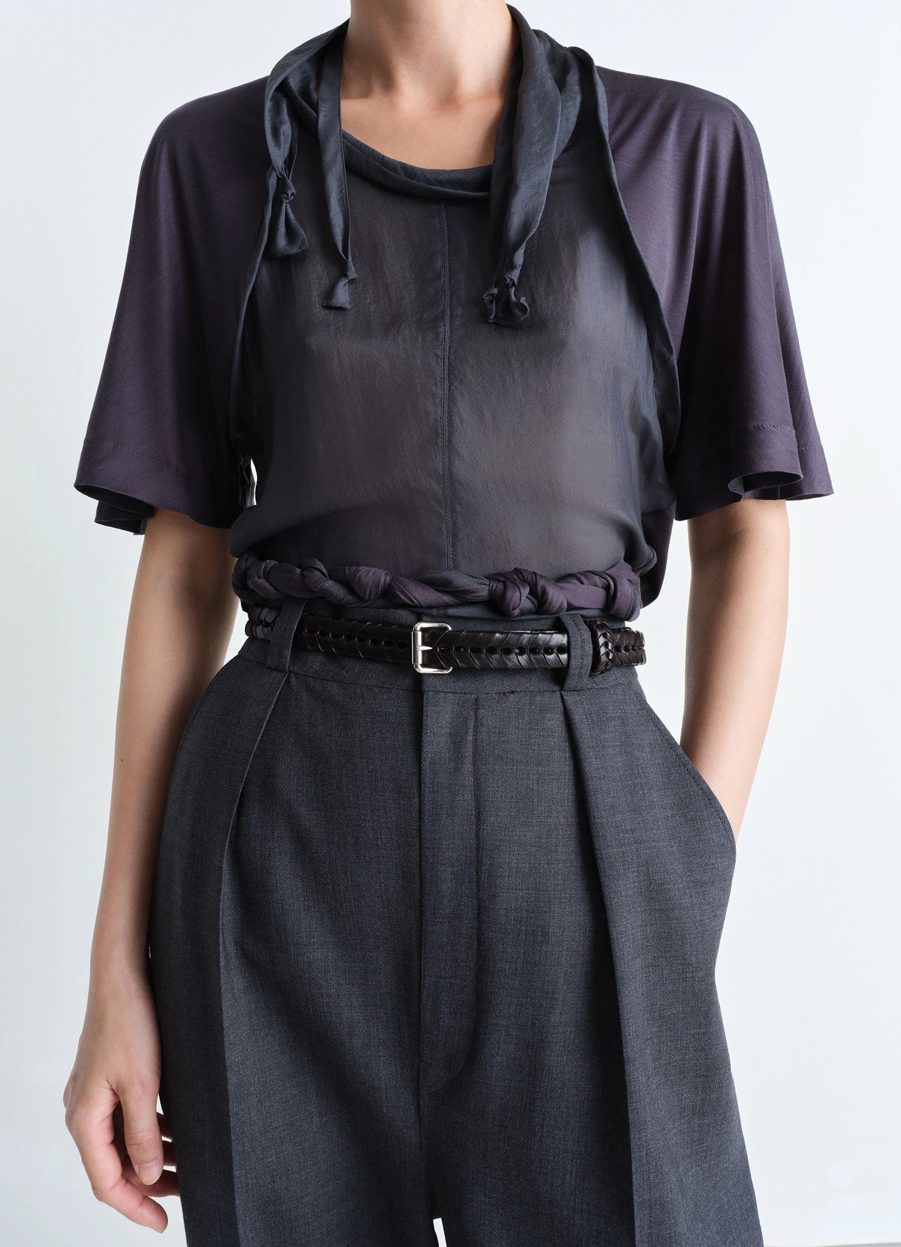 BRAIDED BELT 20MM IN LEATHER