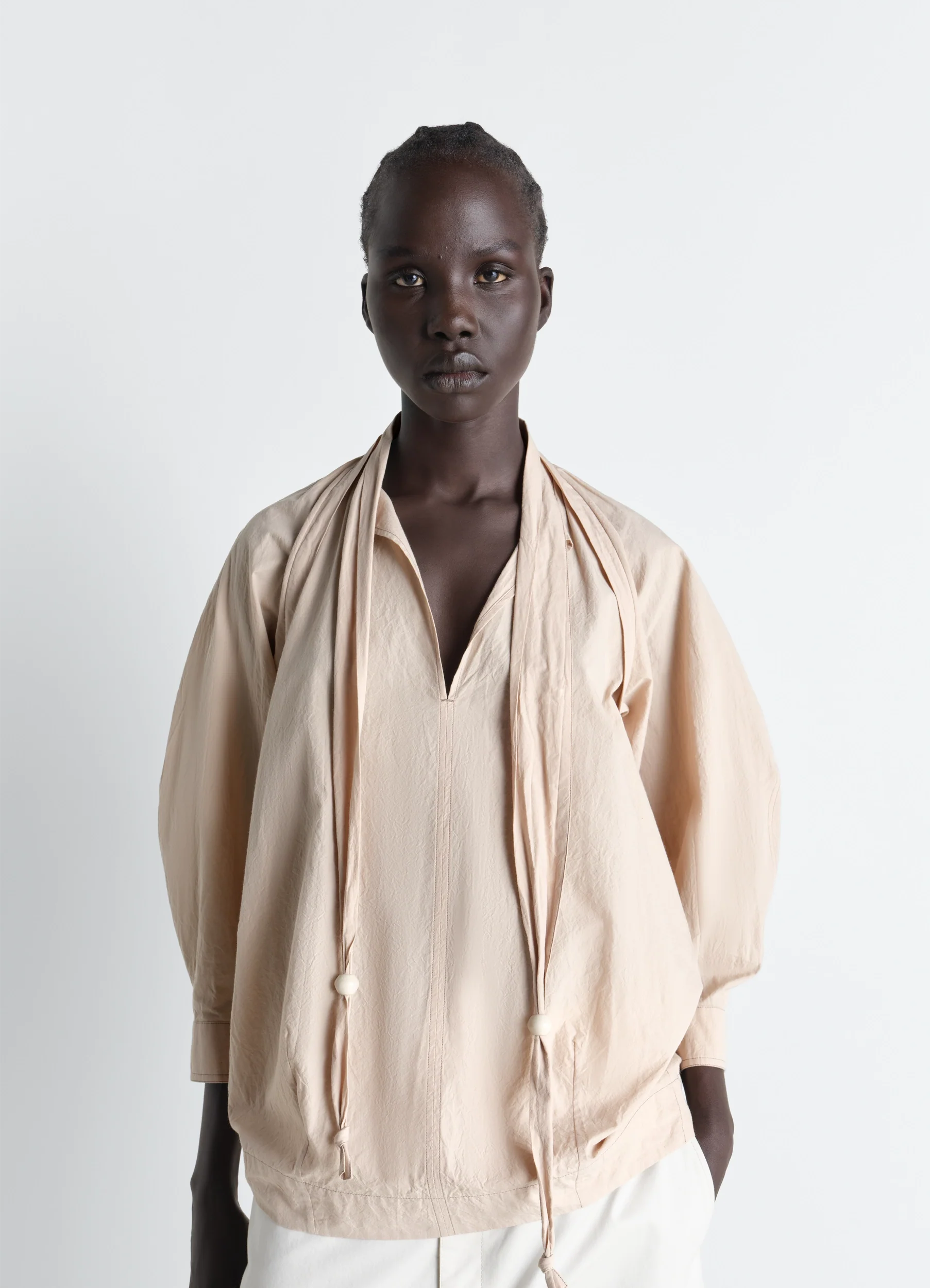 BLOUSE WITH SCARF IN CREPE COTTON