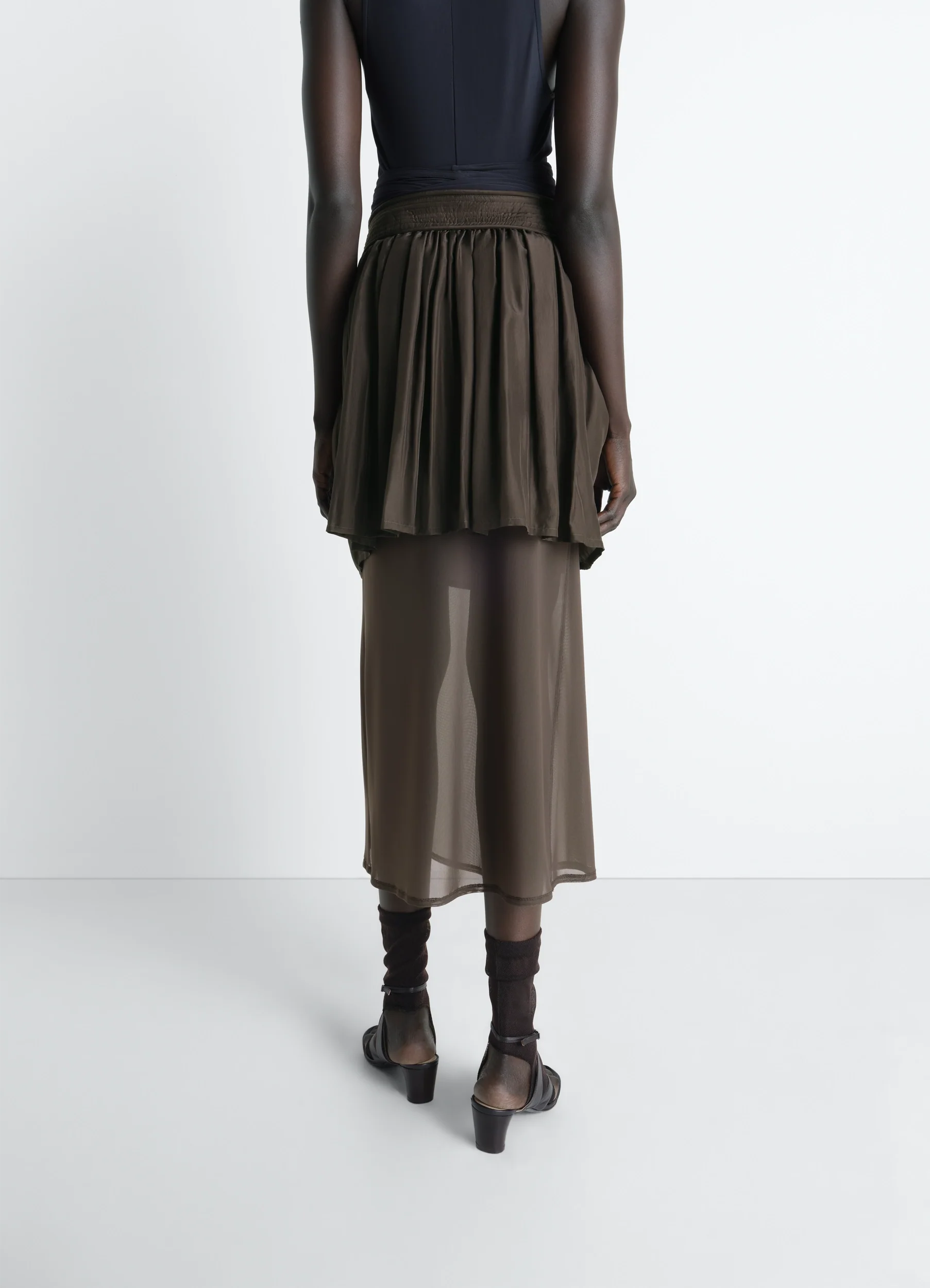 DOUBLE LAYER SKIRT IN SILK HABOTAI