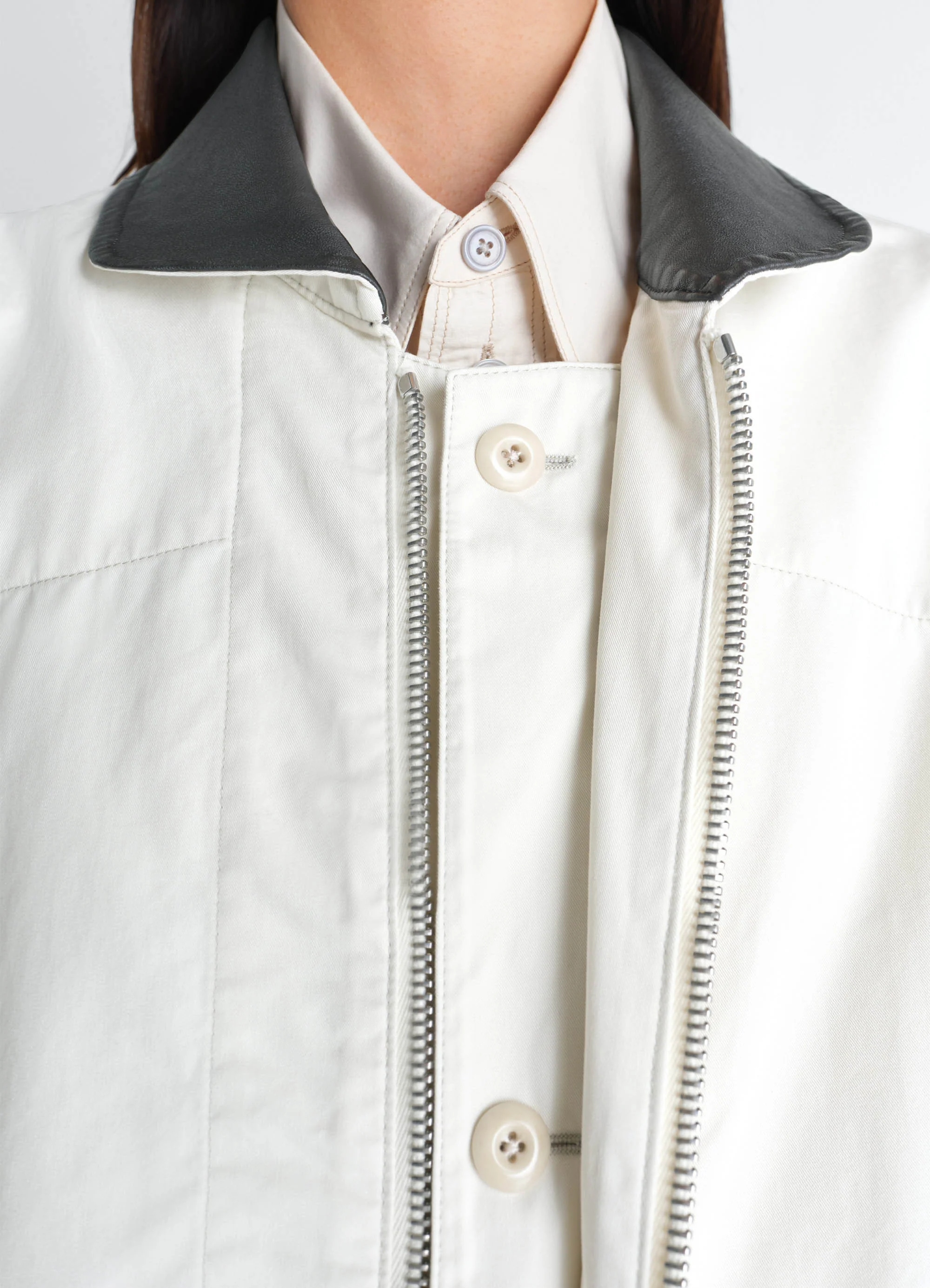 LEATHER COLLAR BLOUSON IN COTTON TWILL