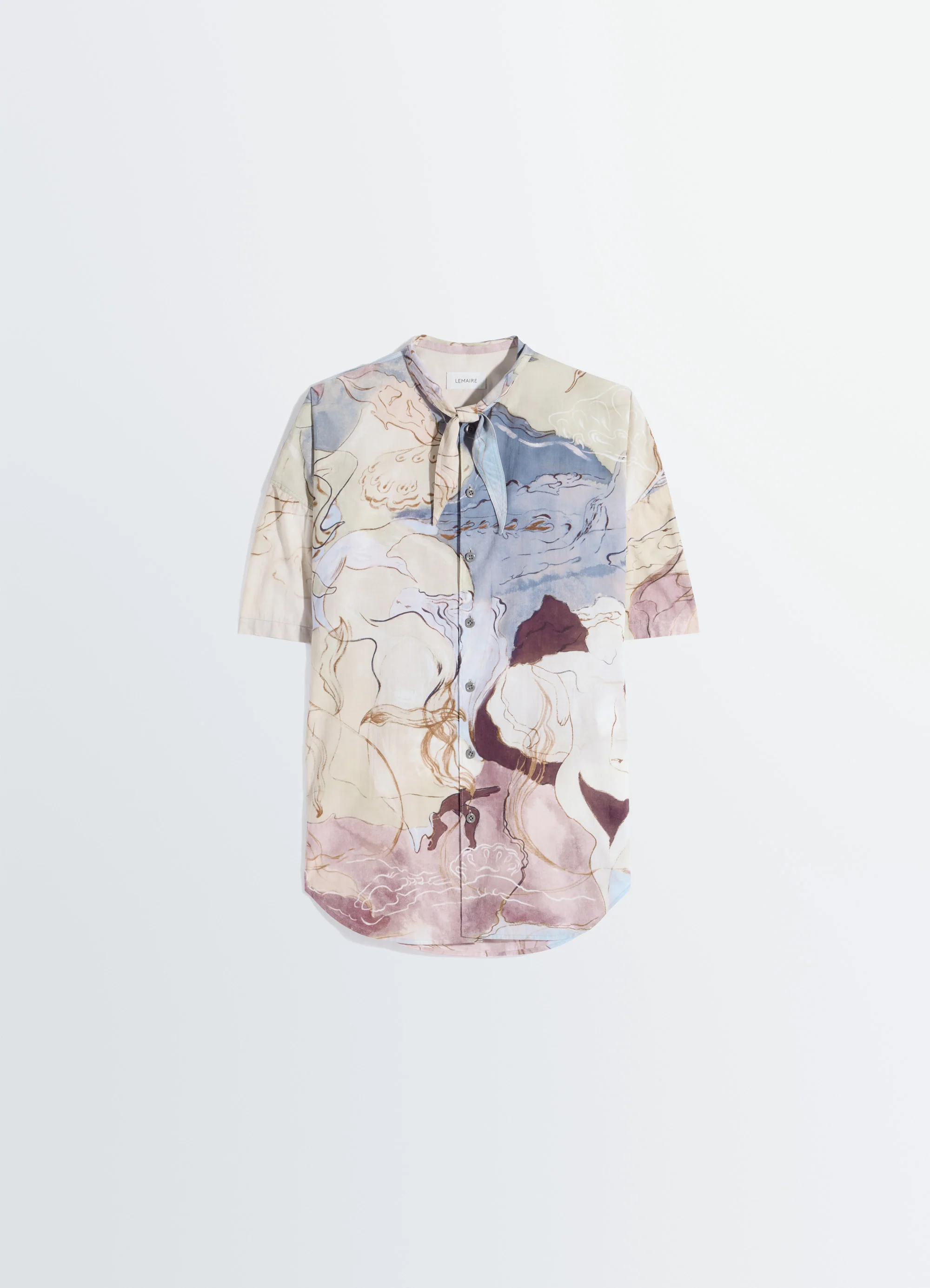 SHORT SLEEVE SHIRT WITH FOULARD IN AQUAREL PRINTED COTTON