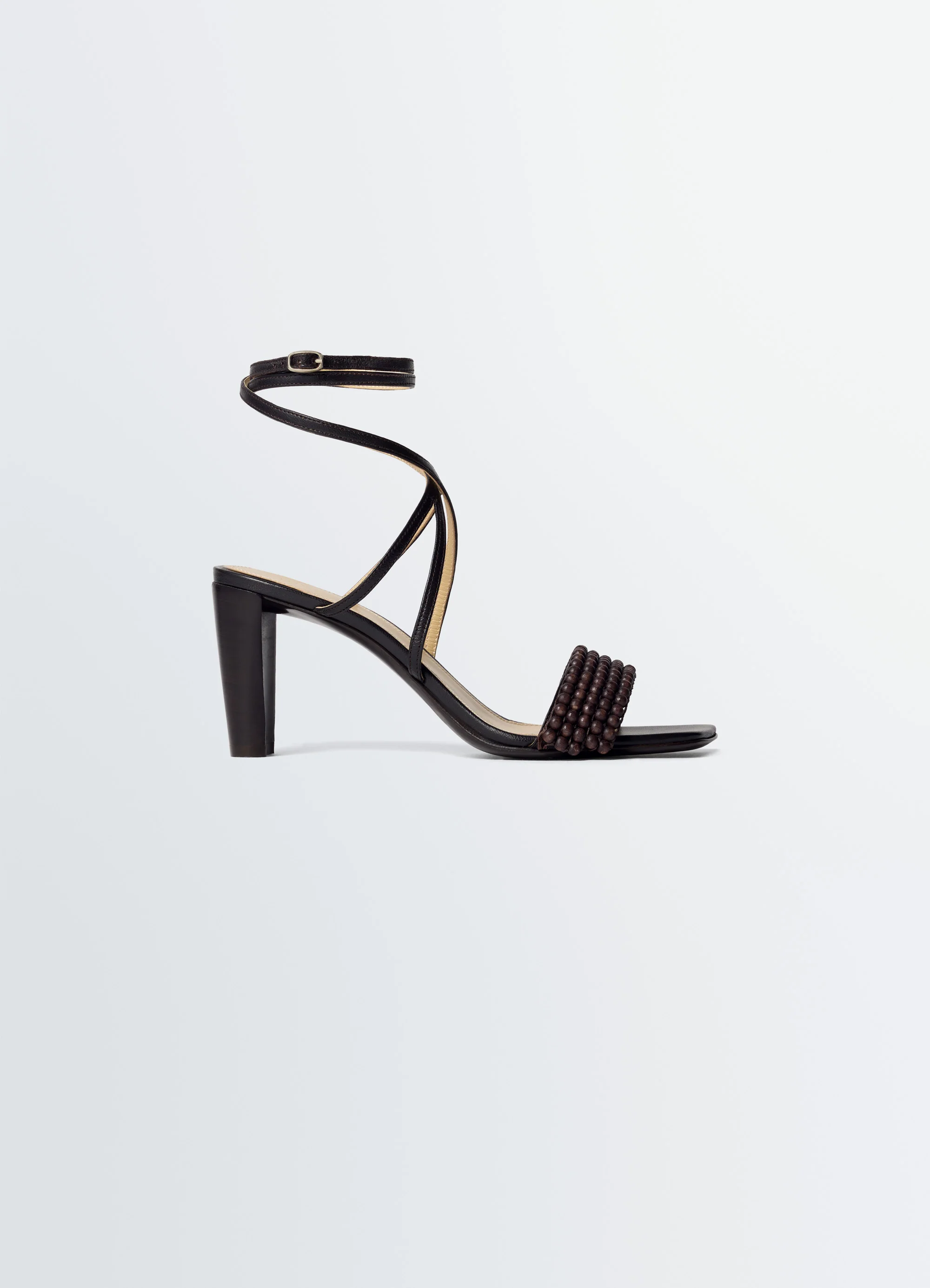 CROSS SANDALS 80 MM HEEL IN LEATHER WITH BEADS