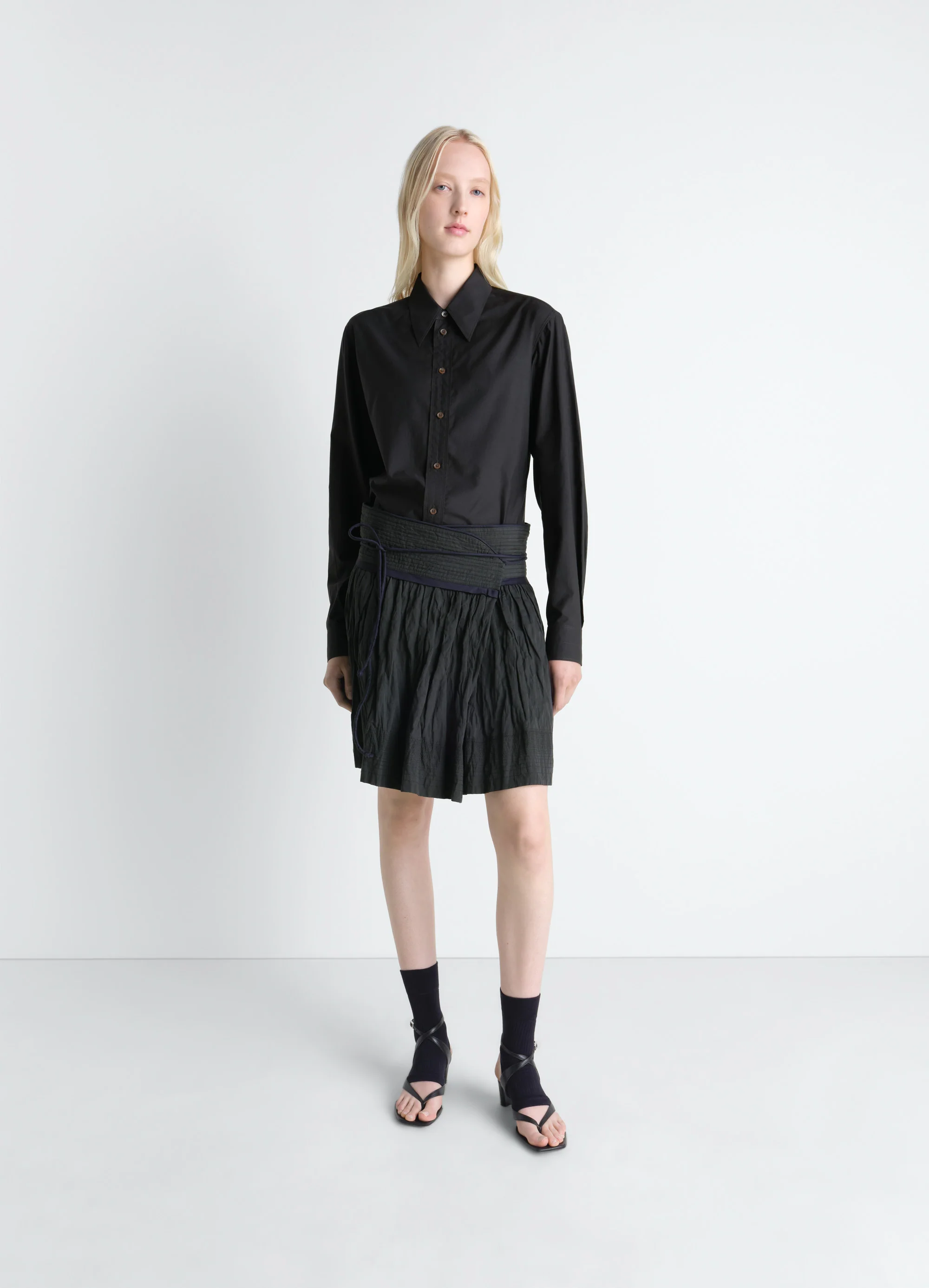 CRINKLED WRAP SKIRT IN CRINKLED COTTON METAL