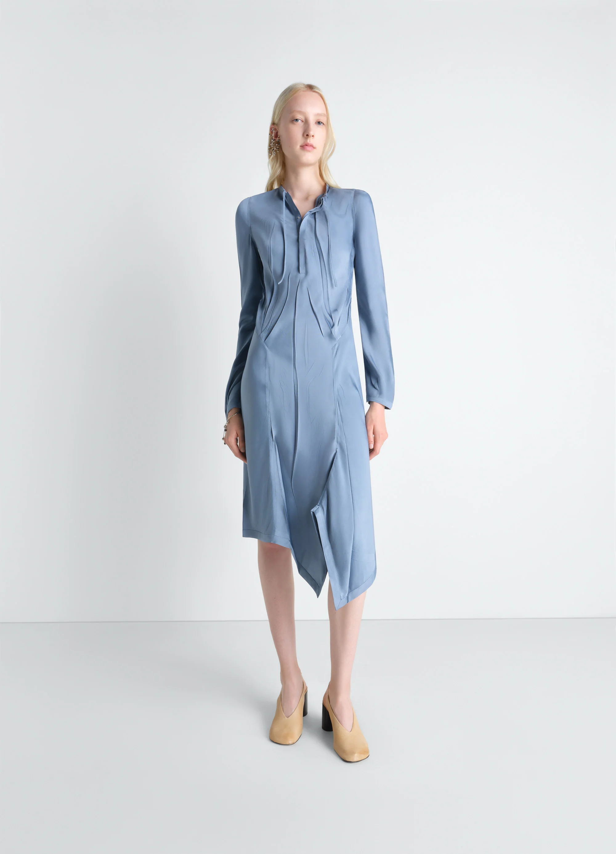 CREASED BIAS DRESS IN POLY VISCOSE TWILL