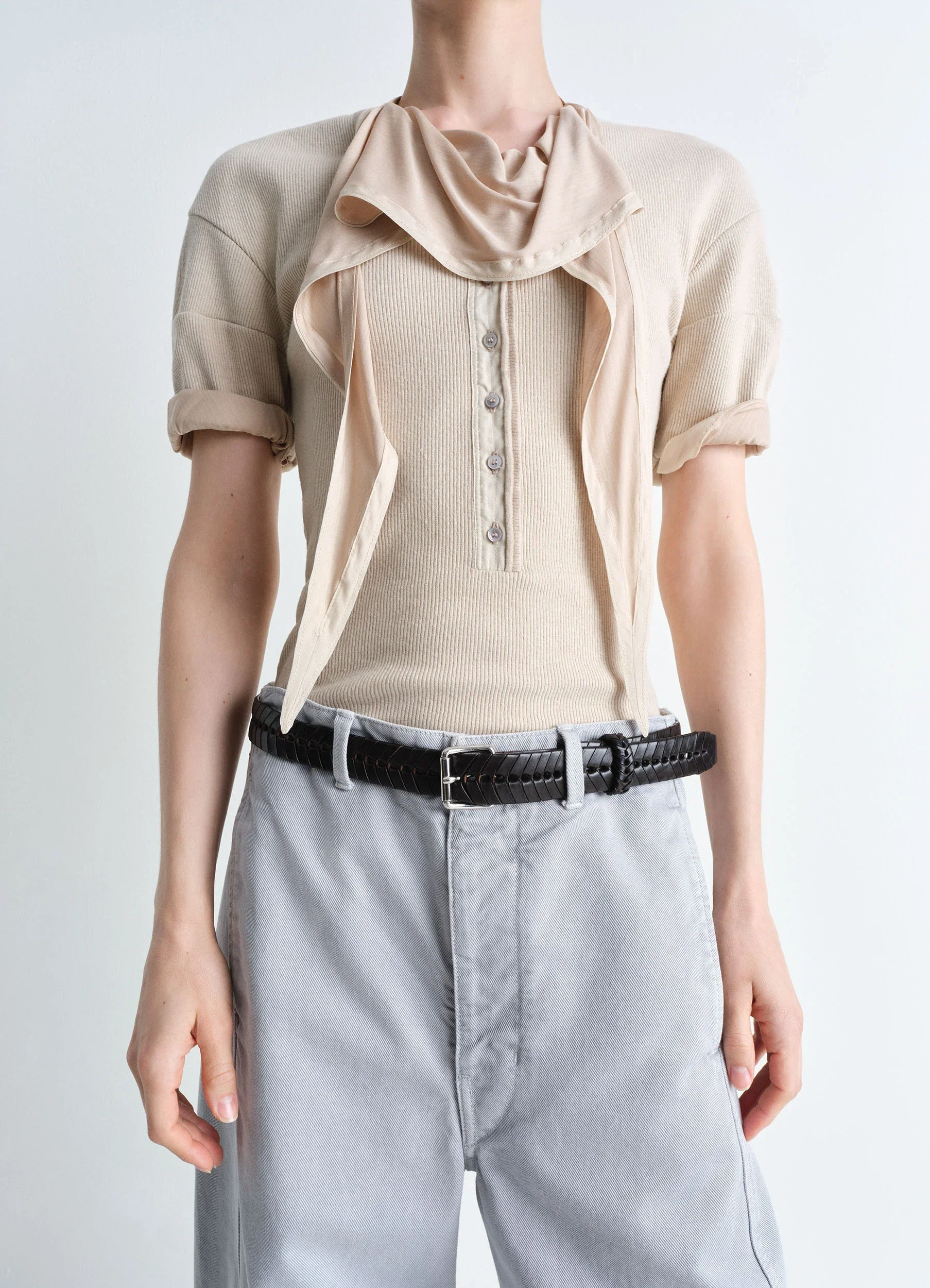 BRAIDED BELT 30 MM IN LEATHER