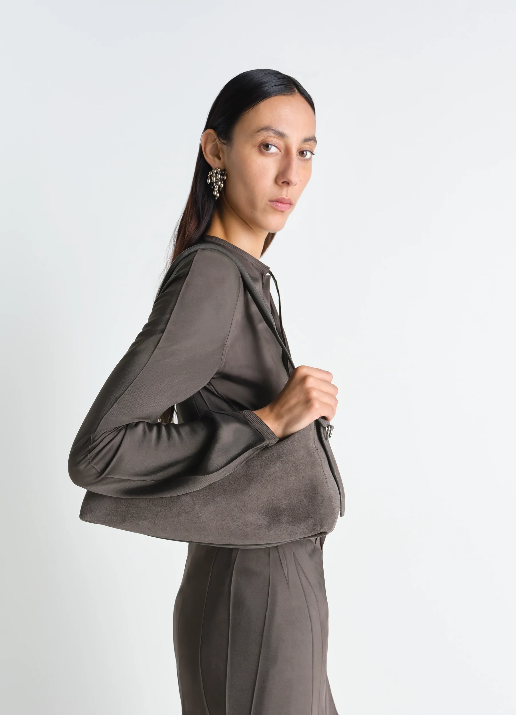 BELTED BAGUETTE BAG IN SUEDE LEATHER