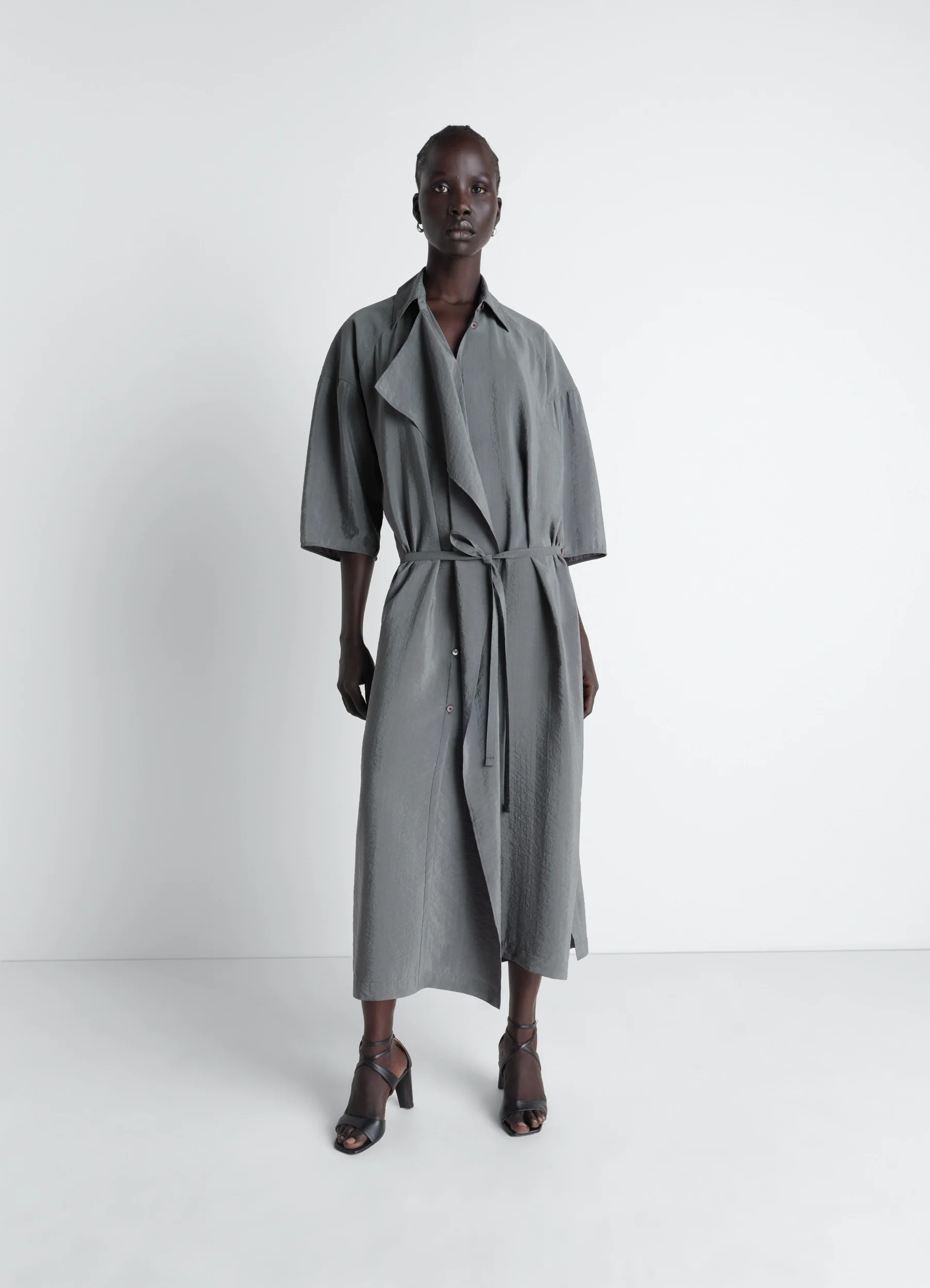 ASYMMETRICAL SHIRT DRESS IN DRY SILK