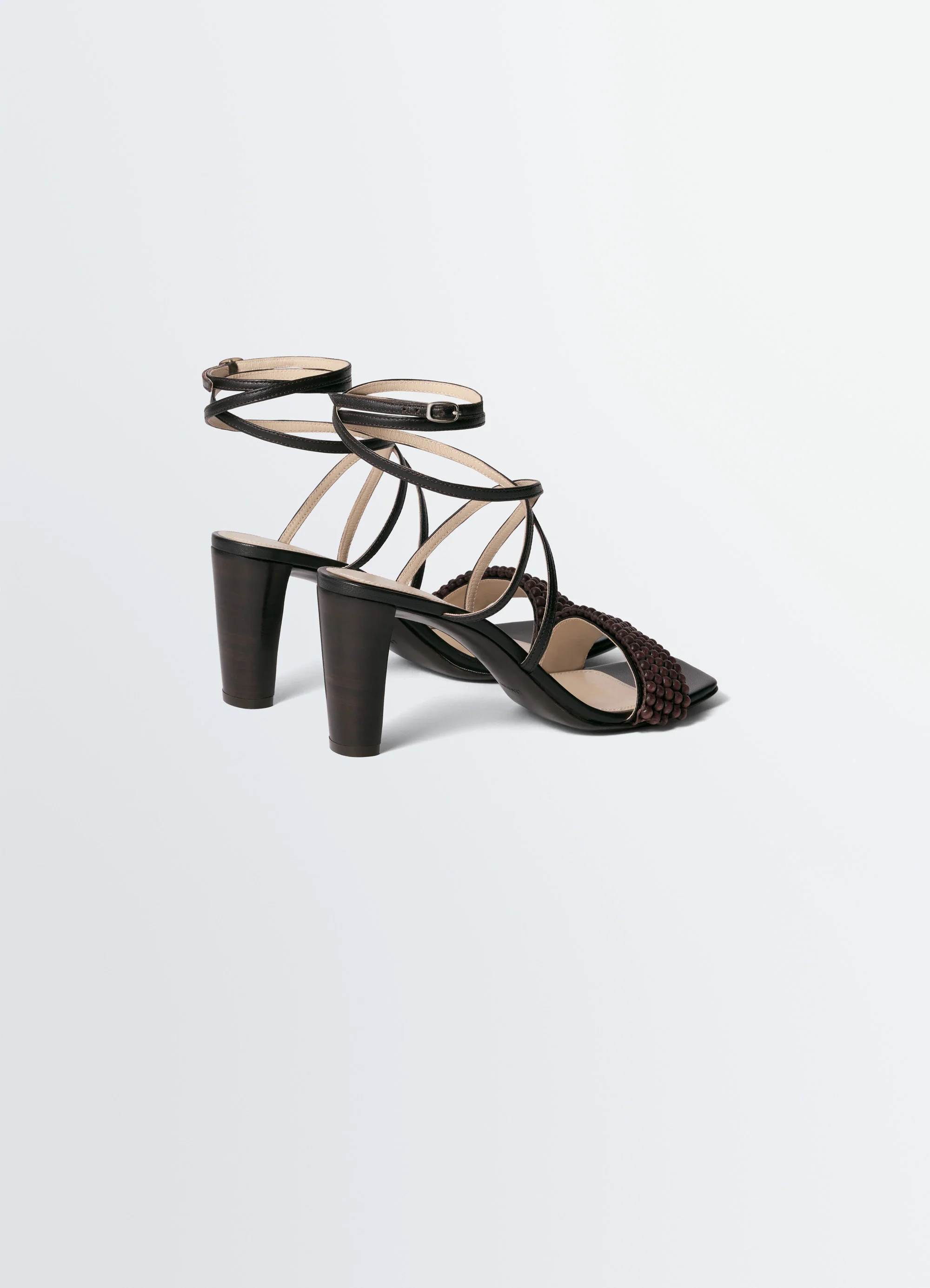 CROSS SANDALS 80 MM HEEL IN LEATHER WITH BEADS